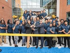 College of Business building Ribbon Cutting with students