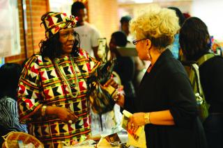 two women talking