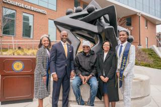 2024 Sculpture Unvieling- Community of Stars with Artist Nnamdi Okonkwo, Miss Sophomore, Dean Gregory, and Mister Coppin